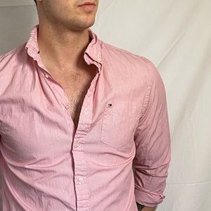 Tommy Hilfiger red striped button down shirt